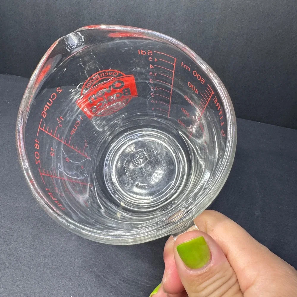 Anchor Hocking Oven Basics Glass Measuring Cup 2 Cup 16 oz Clear Red‎ Letter VTG